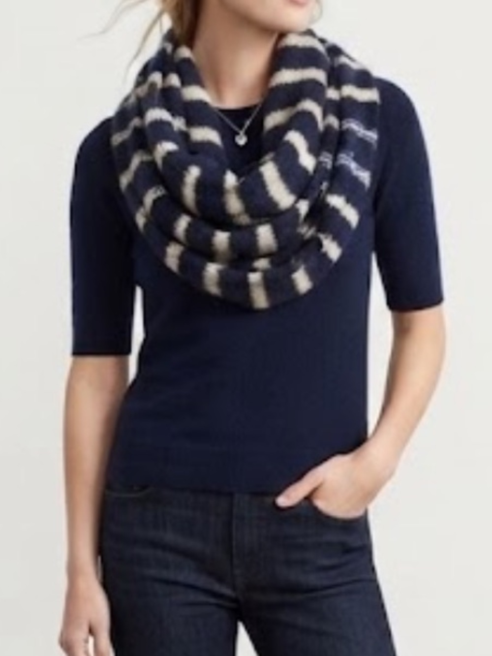 WOODEN SHIPS Mohair Wool Blend Striped Infinity Scarf